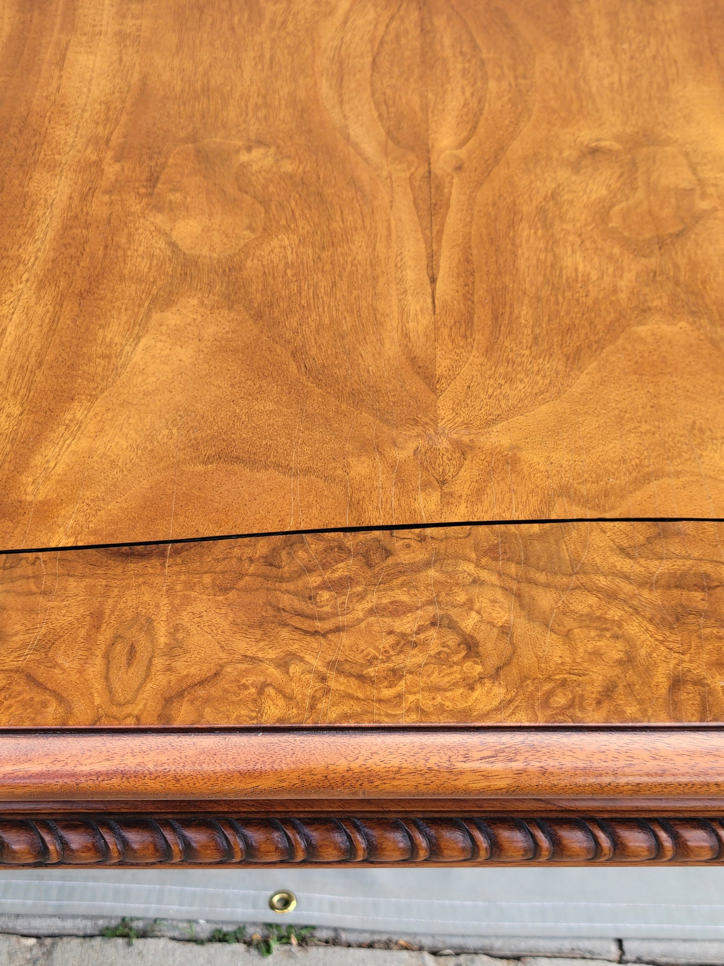 Vintage Karges Burl Walnut Dining Table With 3 Leaves and Pads