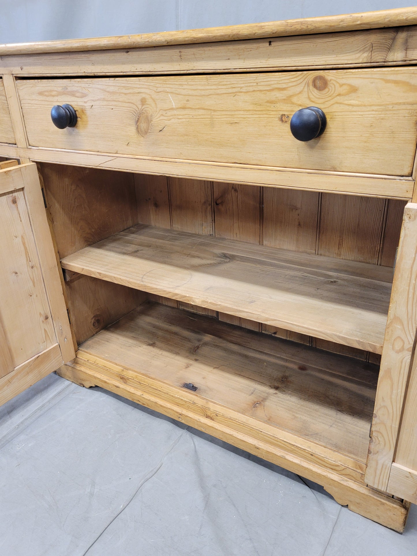Antique English Pine Sideboard With Ebonized Knobs