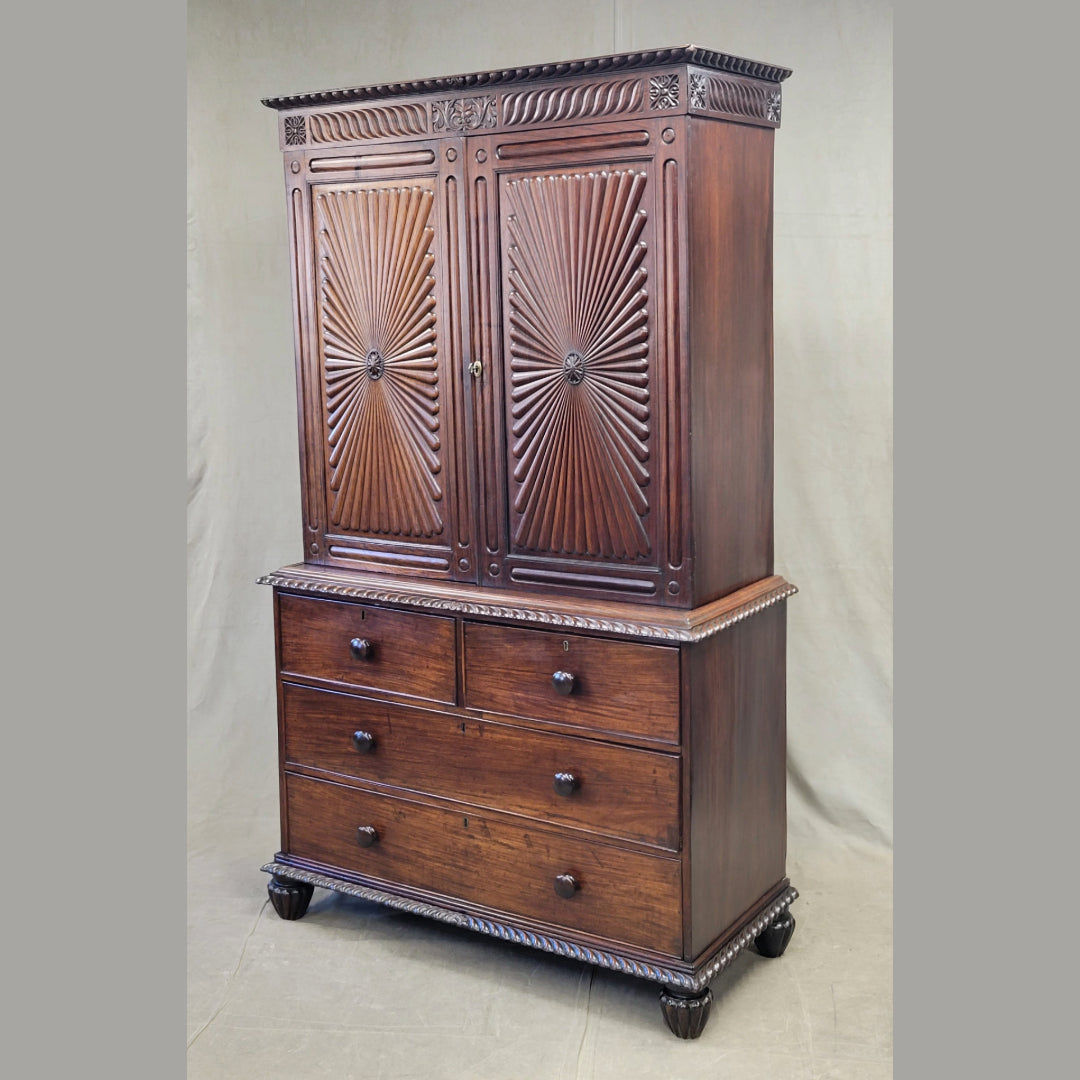 Antique 19th Century Anglo-Indian British Colonial Rosewood Linen Press Cabinet