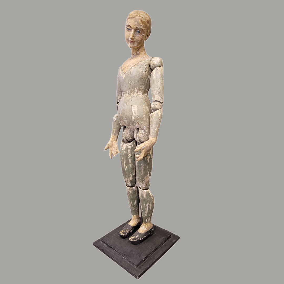 Vintage Spanish Colonial Style Articulated Large Virgin Mary Santos Sculpture on a Stand