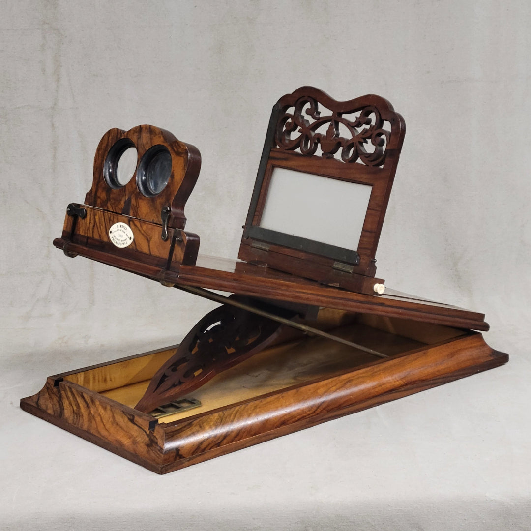 Antique Rosewood Folding Stereoscope Viewer - Philadelphia Gallery of Fine Arts