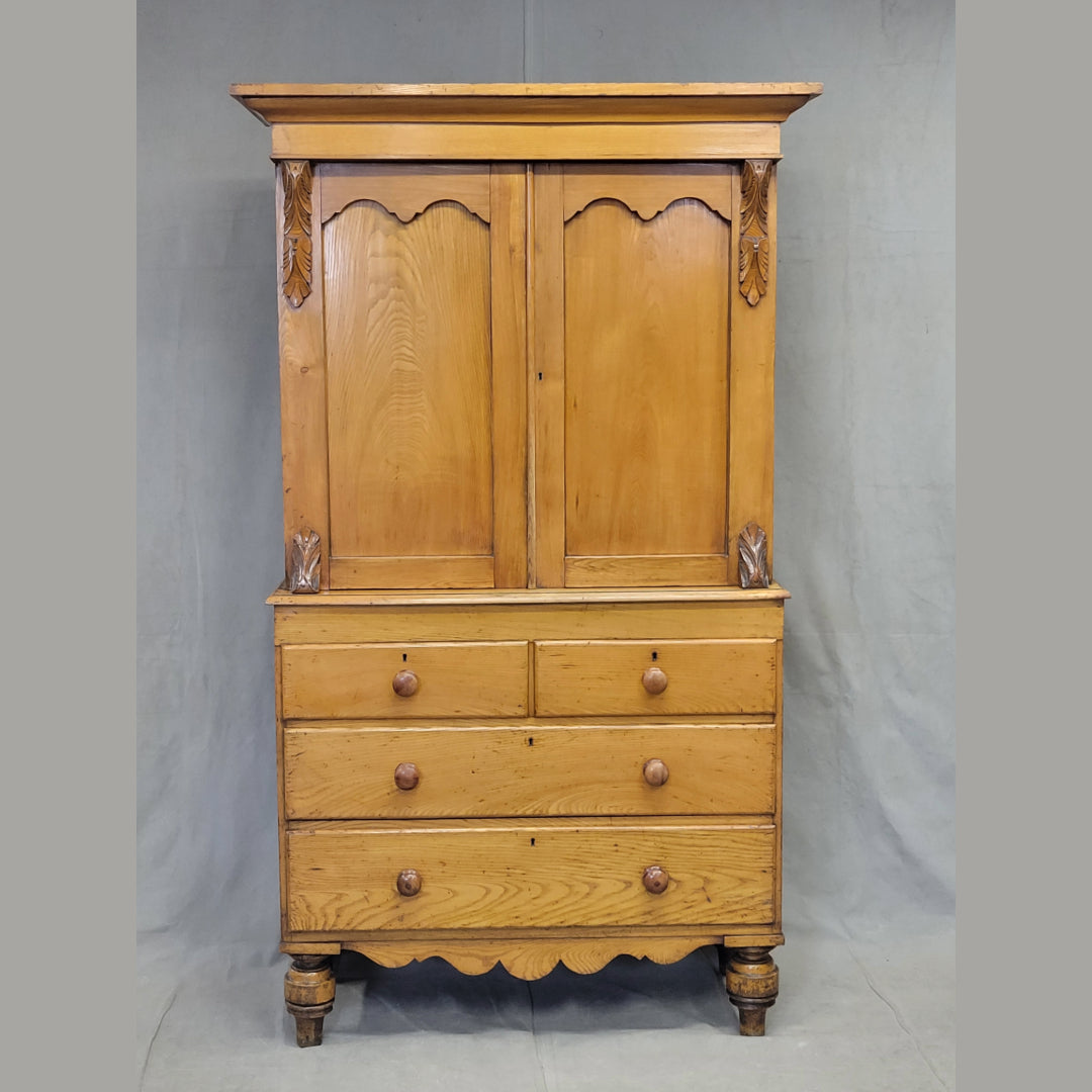 Antique English 19th Century Pine and Elm Linen Press