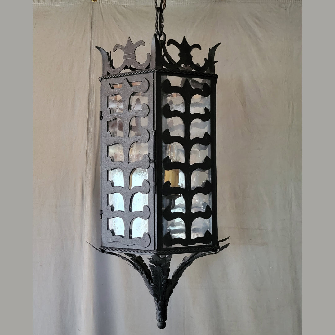 Vintage Custom Hexagonal Iron & Glass Pendant Lantern - 10 Available