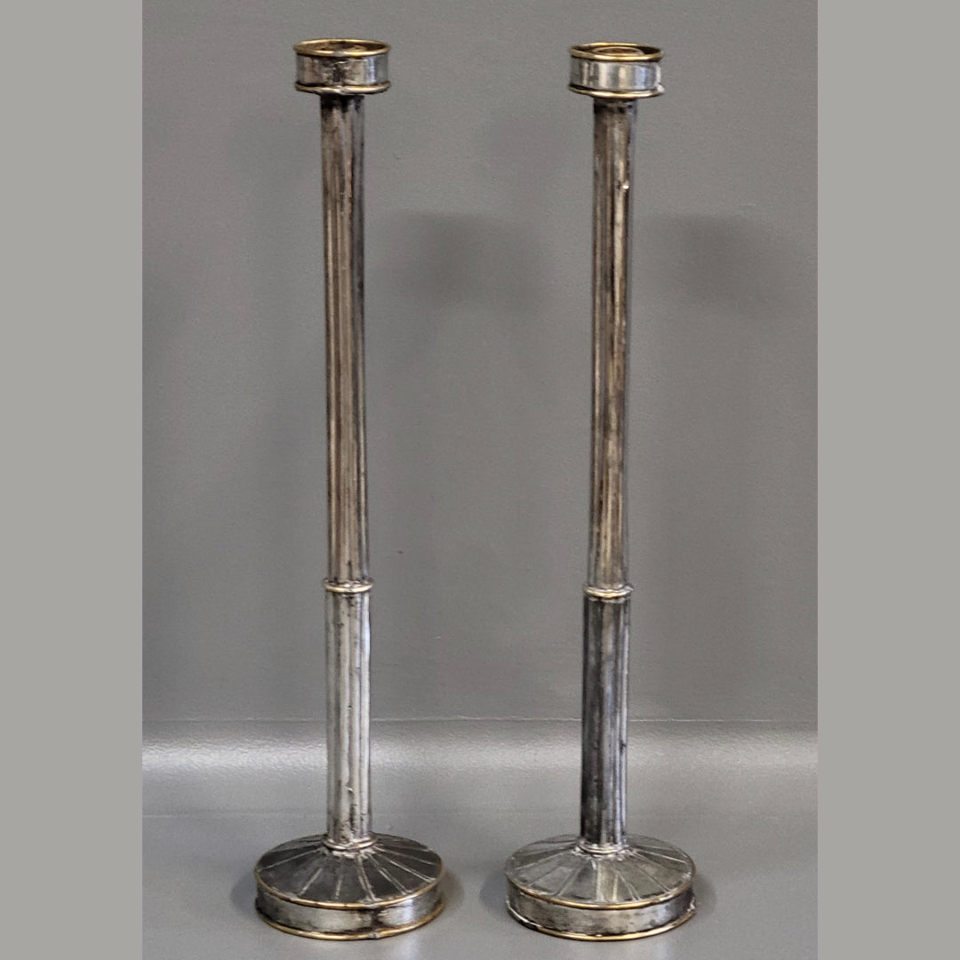 Vintage Mid-Century Gene Byron Tin and Brass Candlesticks - a Pair