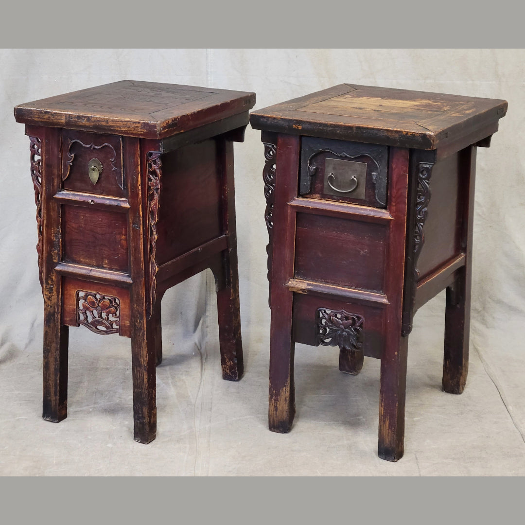 Antique Chinese Elm Side Tables / Altar Tables - a Near Pair