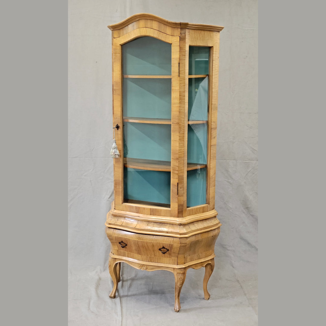 Vintage French Provincial Style Aqua Verdigris China Cabinet
