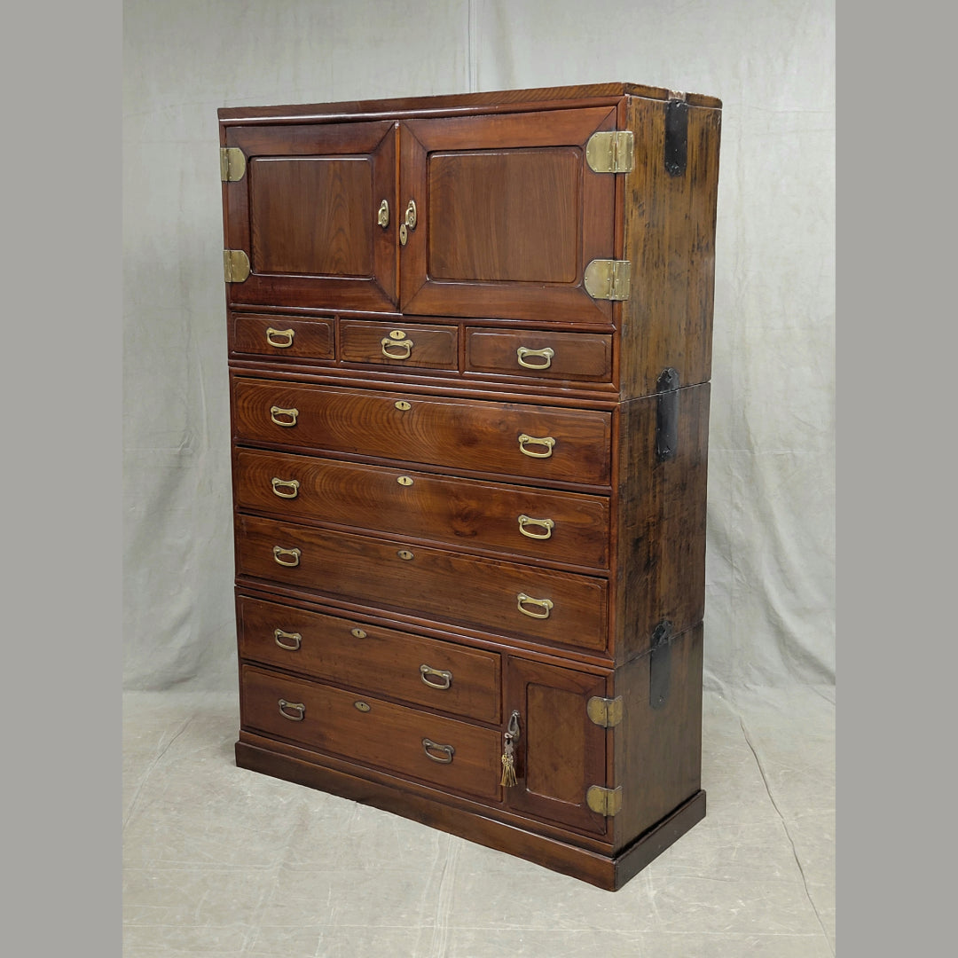 Vintage Large Japanese 14 Drawer Tansu Chest With European Influence