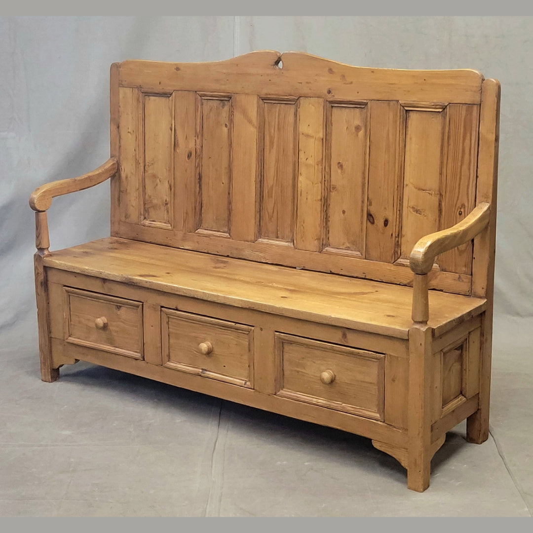 Eastern European Rustic Pine Settle Bench