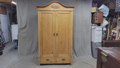 Antique Swedish Pine Armoire With Shelving
