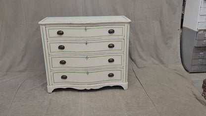 Antique Serpentine Front Dresser Painted White With Green French Line Motif