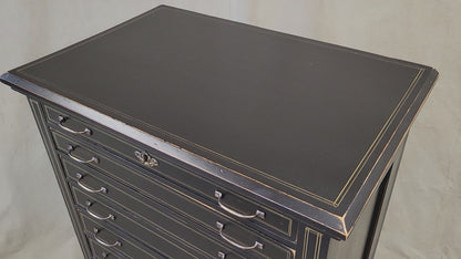 Antique Black Painted Pine 11 Drawer Lingerie Chest With Gold French Lines
