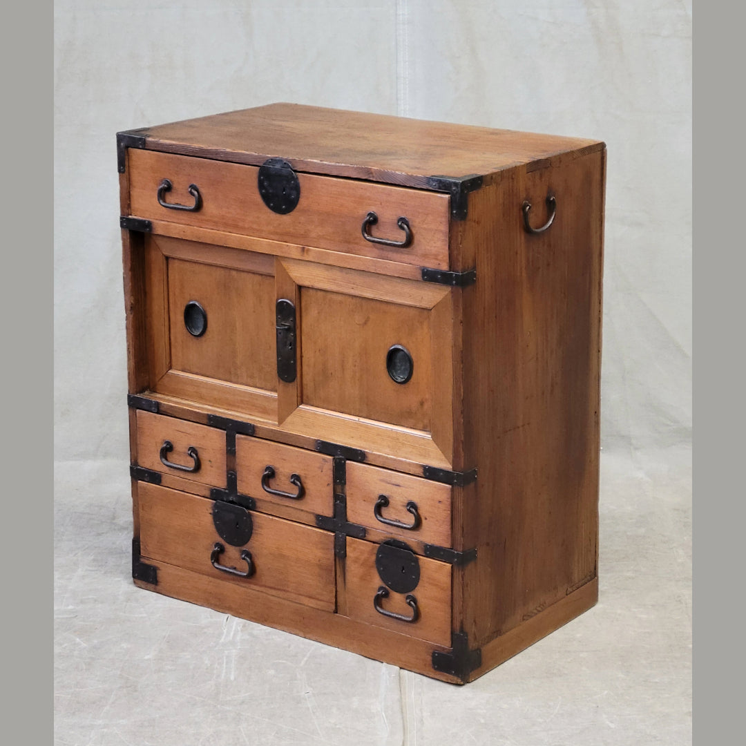 Antique Late 1800s (Meiji Era) Japanese Kansai Style Cedar Merchant Chest Tansu