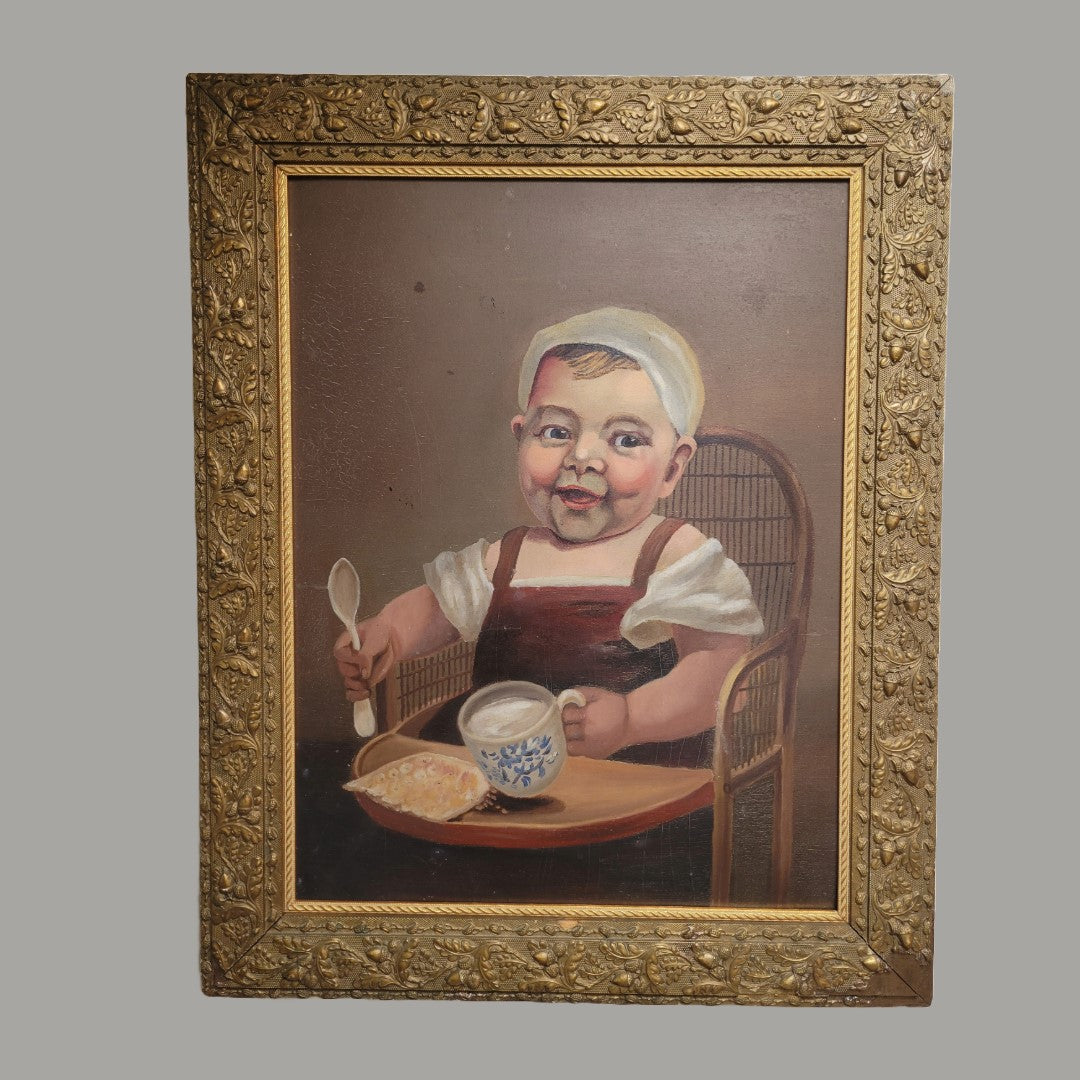 Vintage Painting of a Young Child - Oil on Board