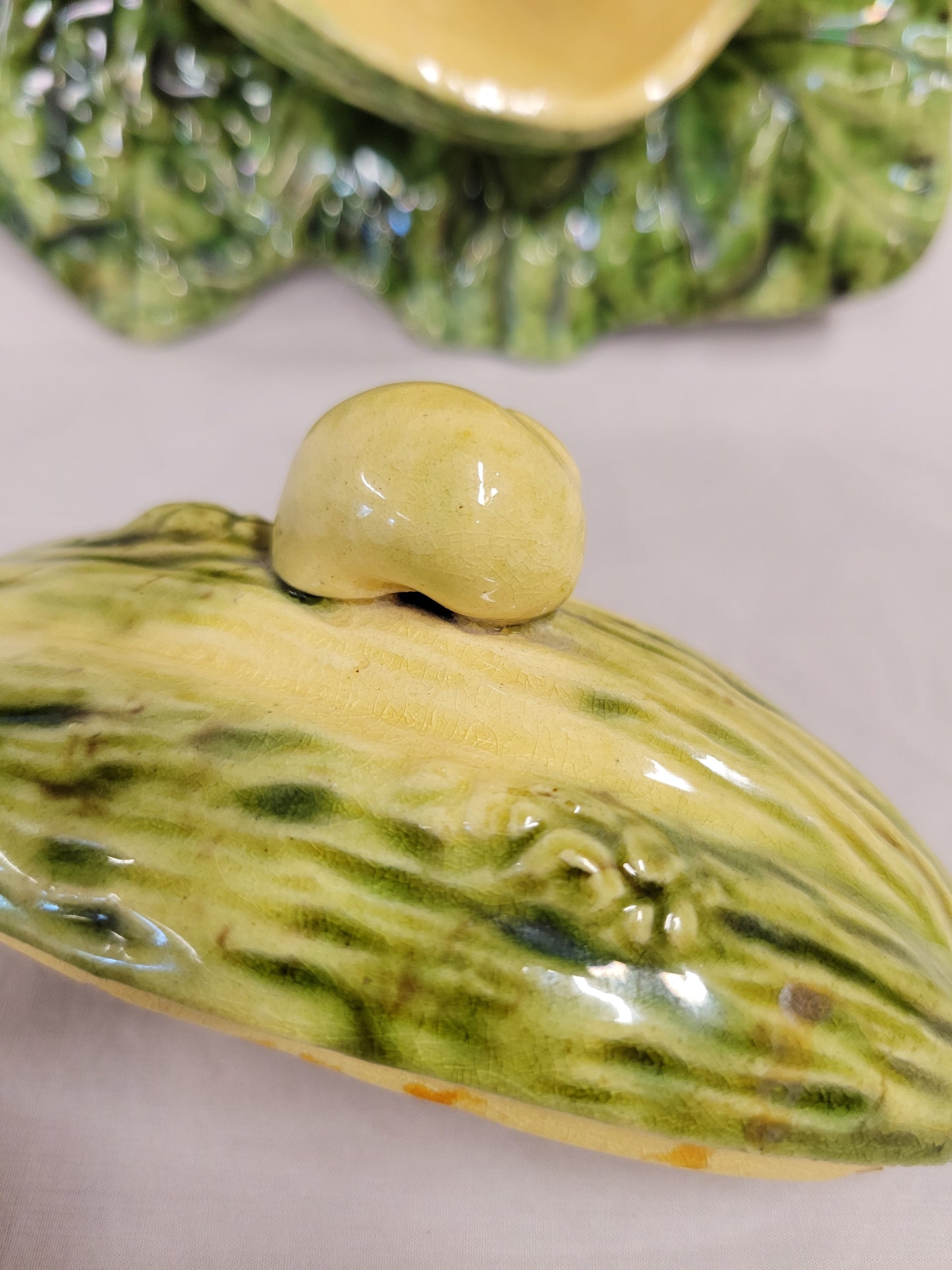 Antique Majolica Melon on Leaf Dish in the Style of Sarreguemines
