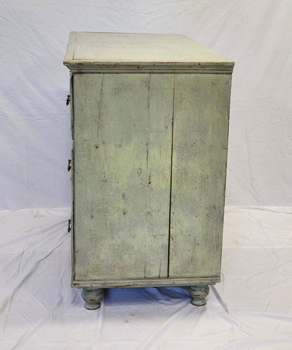 Antique European Rustic Pine Seafoam Painted Dresser Chest of Drawers