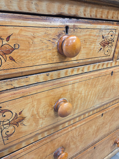 Antique Late 19th Century English Pine Faux Bois Maple Chest of Drawers