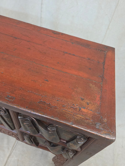 Antique Chinese Qing Dynasty Lacquer Side Table with Birds and Flowers