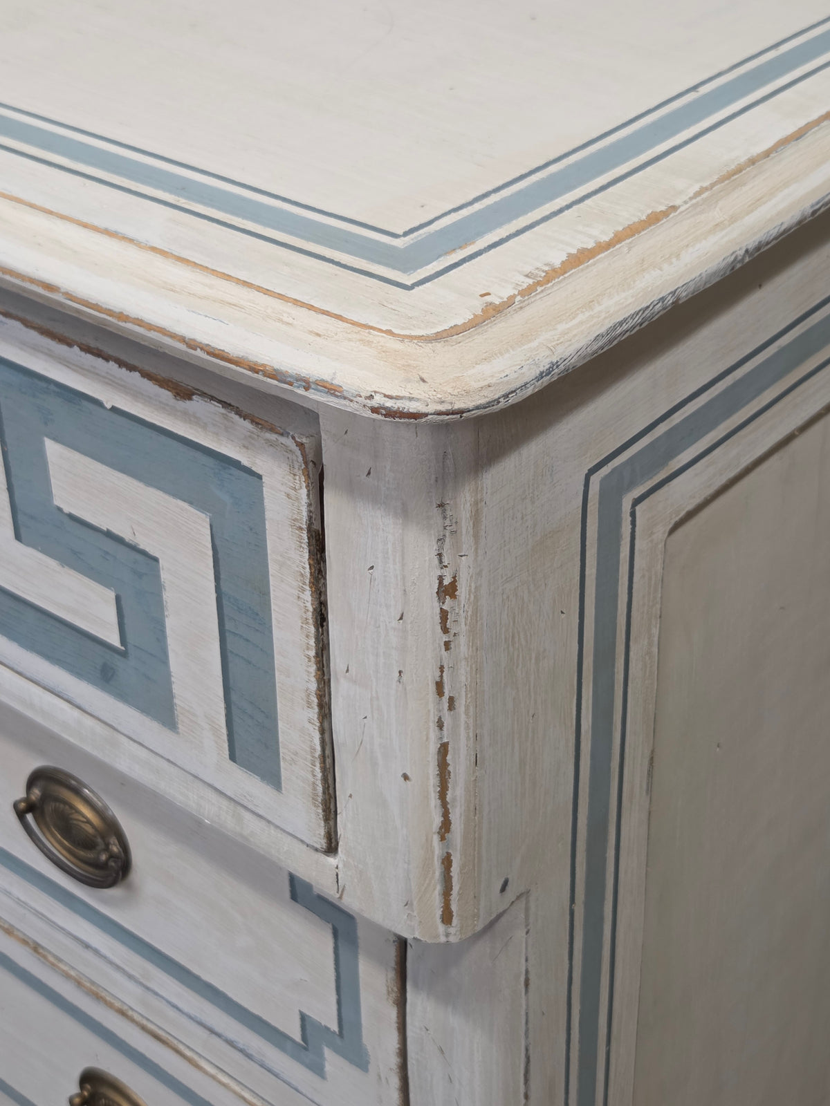 Antique 19th C. Painted Pine Dresser Chest of Drawers With Greek Key Motif