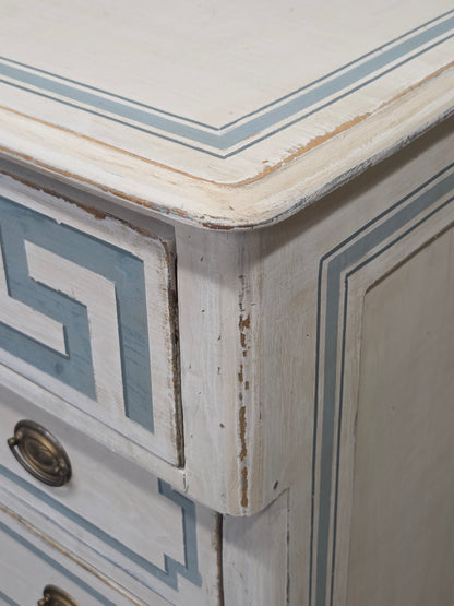 Antique 19th C. Painted Pine Dresser Chest of Drawers With Greek Key Motif