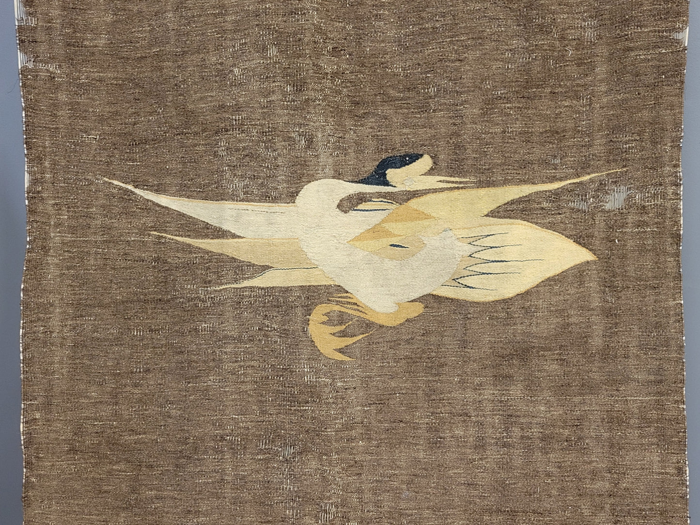 Antique Mongolian Handwoven Wool Blanket with Cranes