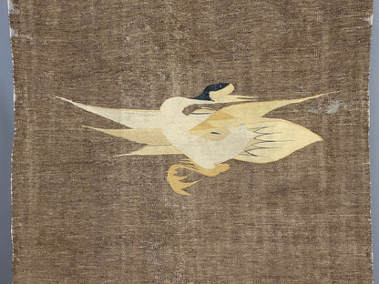 Antique Mongolian Handwoven Wool Blanket with Cranes