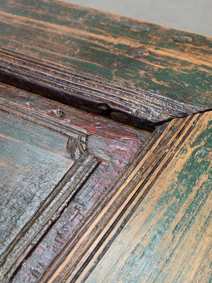 Vintage Teak Coffee Table Made From an Old Reclaimed Door With Green Paint