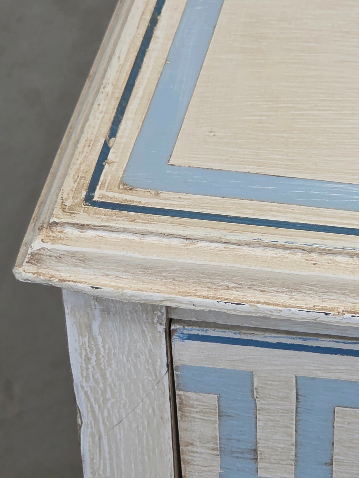 Vintage Mahogany Nightstands With Handpainted Greek Key Motif - A Pair