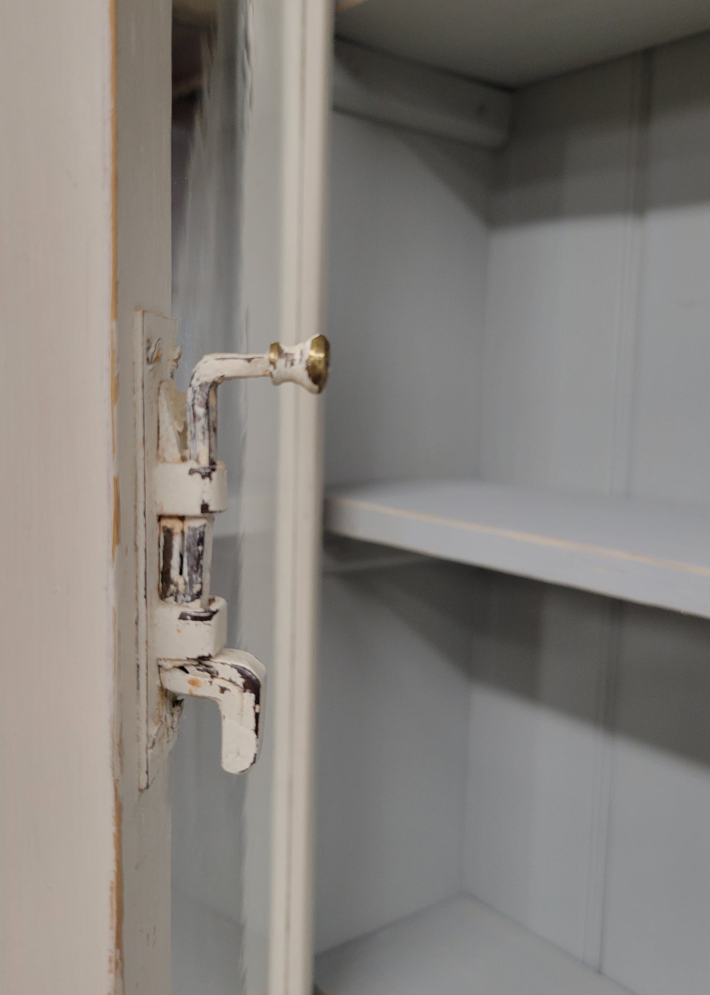 Antique English Country Painted Two Piece China or Curio Cabinet