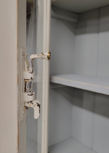 Antique English Country Painted Two Piece China or Curio Cabinet