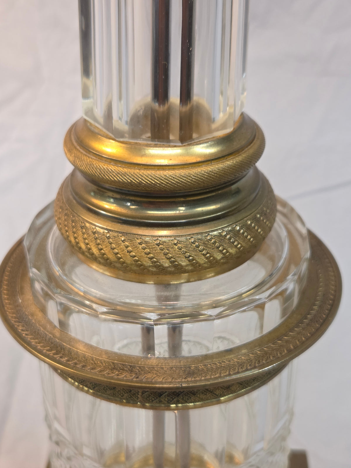 Vintage Crystal and Brass Column Table Lamps - Style of William Kessler Baccarat