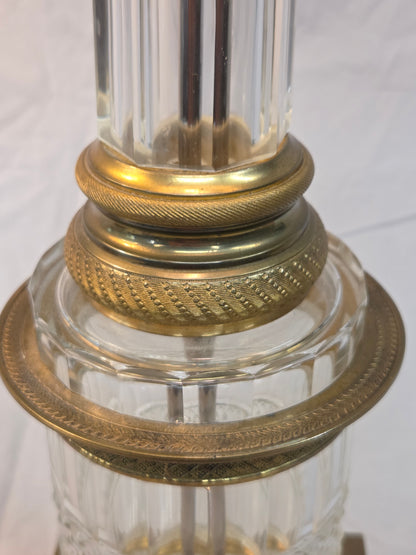 Vintage Crystal and Brass Column Table Lamps - Style of William Kessler Baccarat