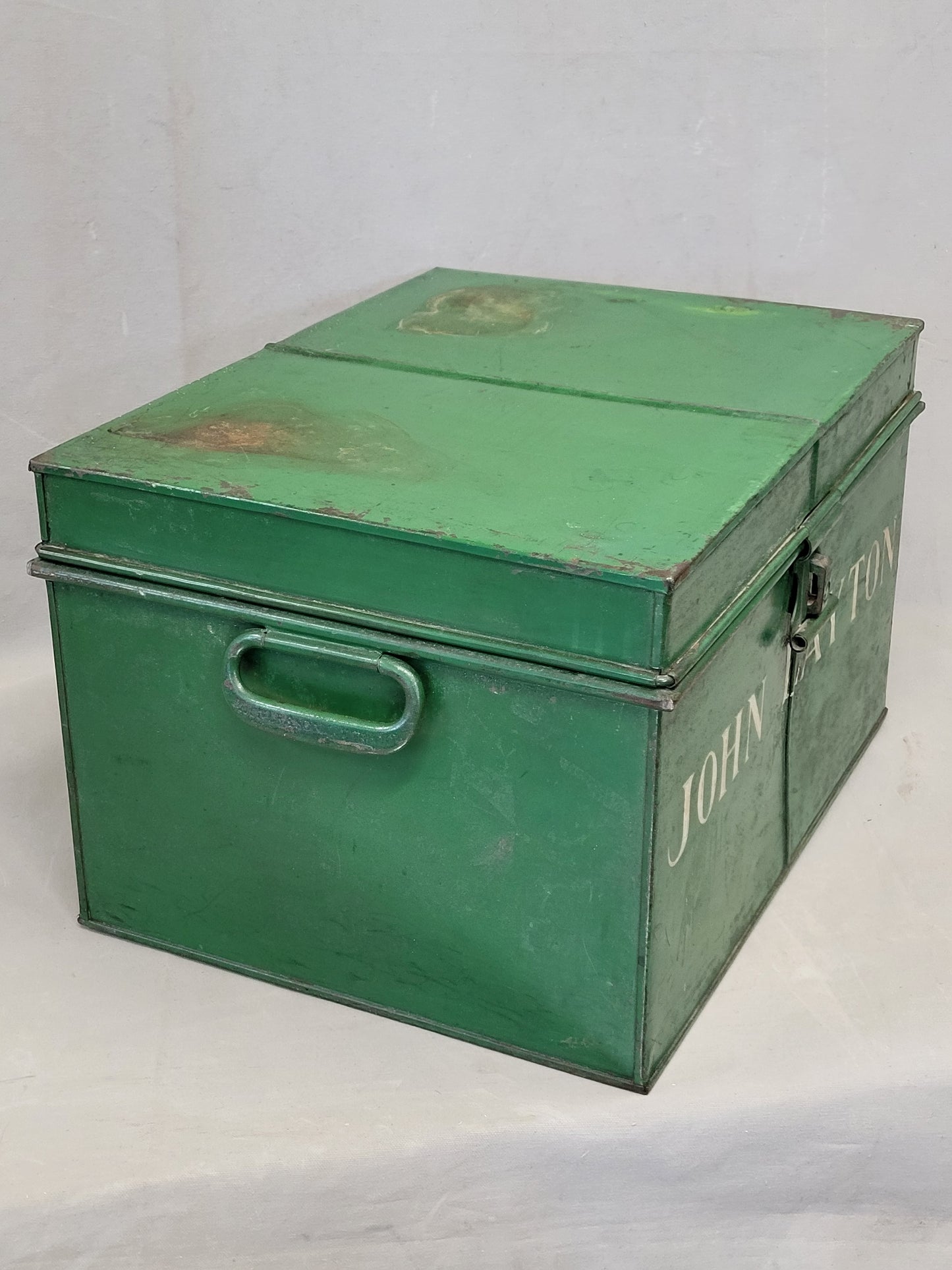 Antique English Iron Milner's Strong Box Painted Green With John Layton Inscription (RL)