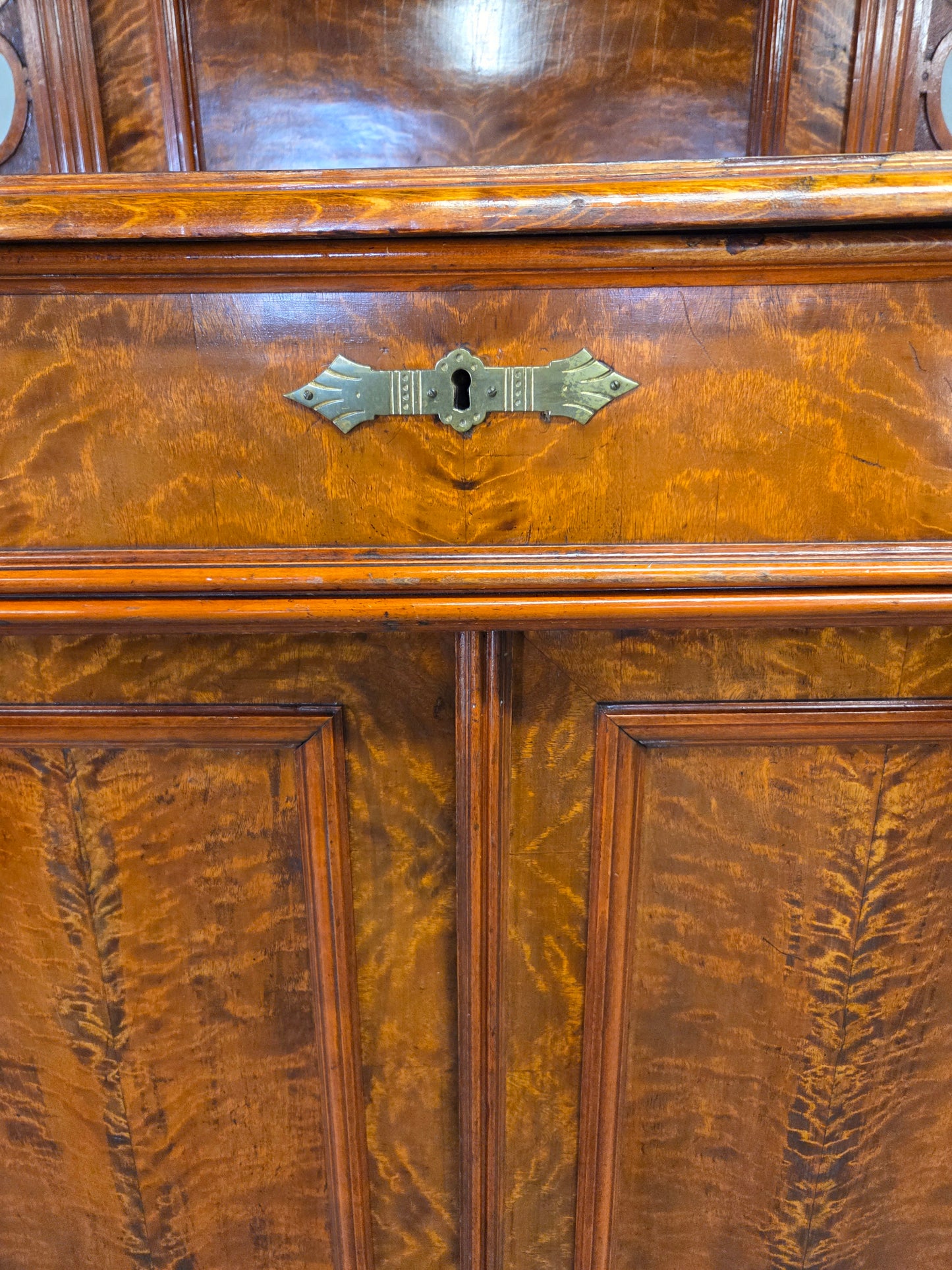 Antique 19th Century German Wilhelmenian Flame Birch Vertical Buffet Sideboard