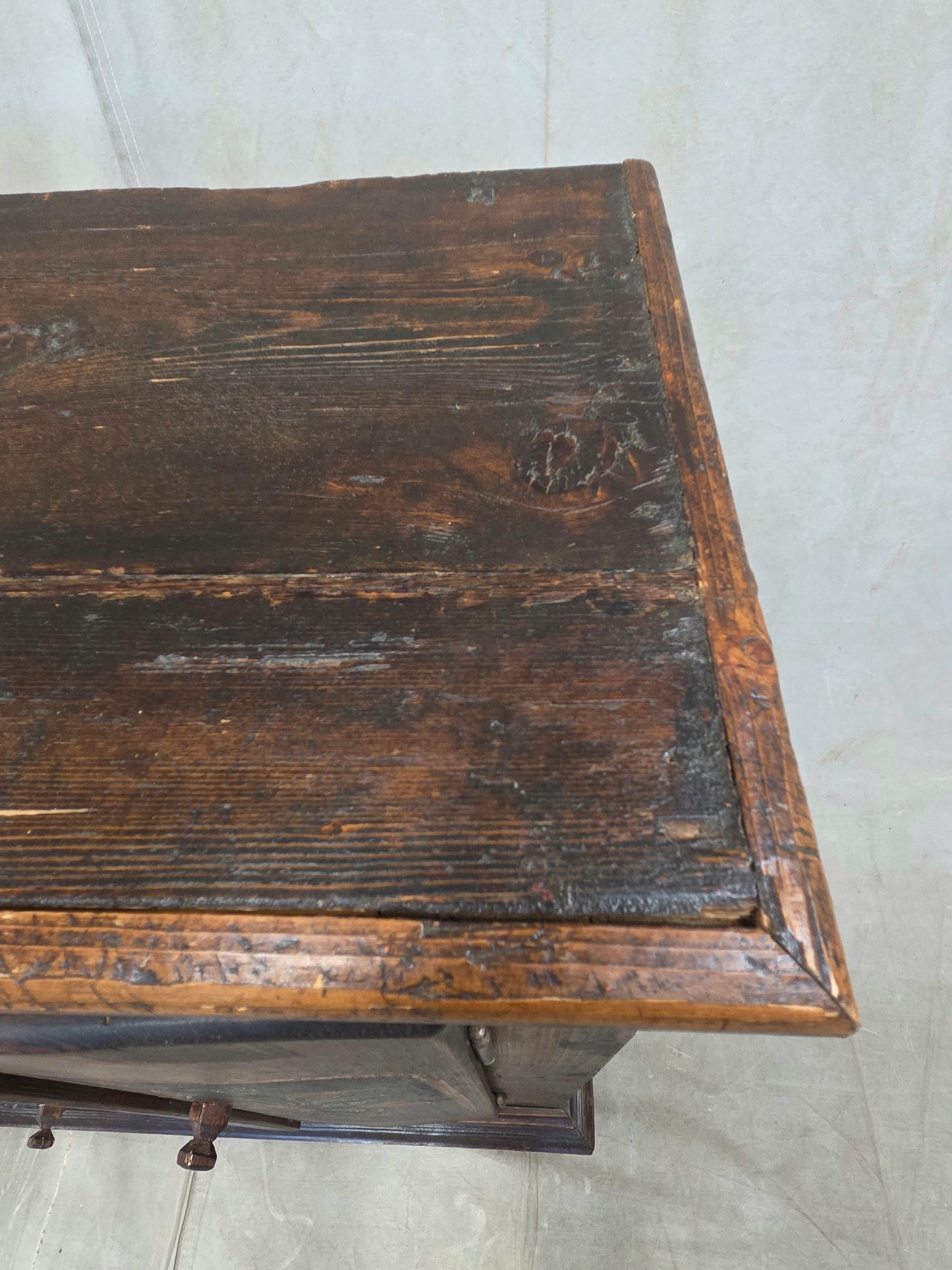 Antique Romanian Folk Painted Pine Cupboard with Drawers and a Door