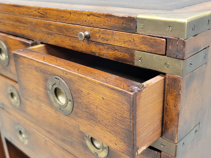 Vintage Campaign Style English Nightstands with Leather - a pair