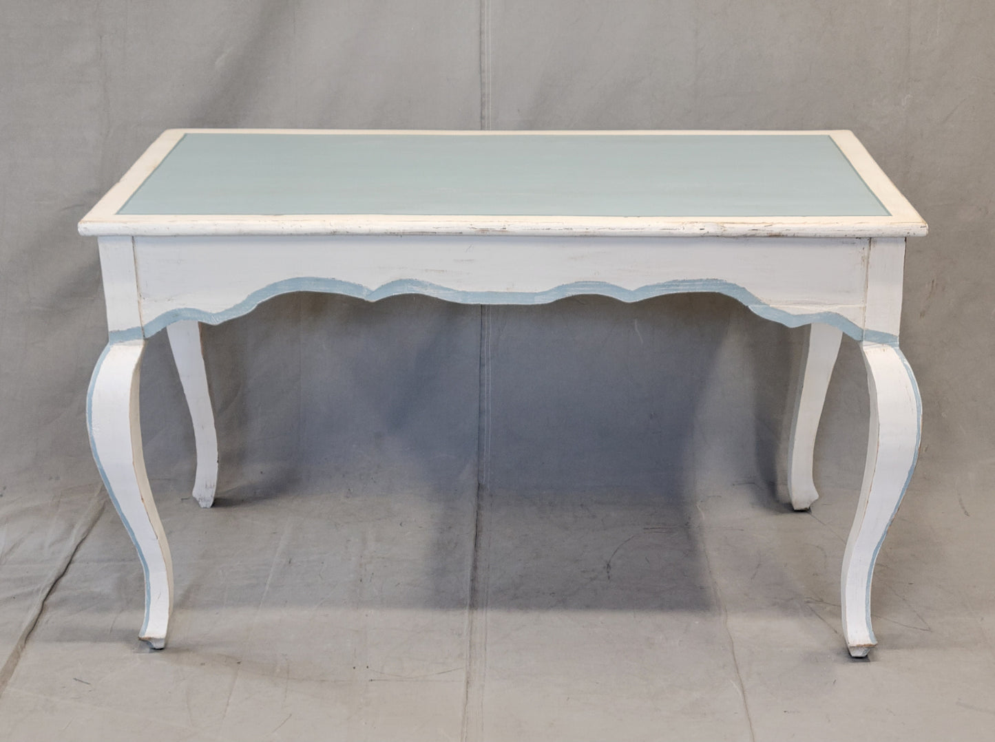 Vintage Pine French Style Painted Blue and White Desk