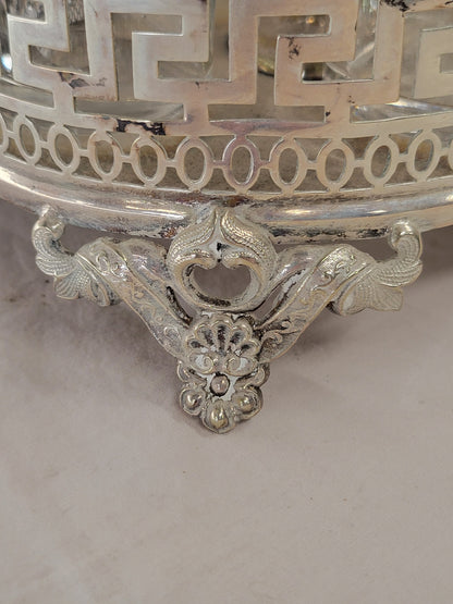 Antique Silverplate and Crystal Four Bottle Cruet Set