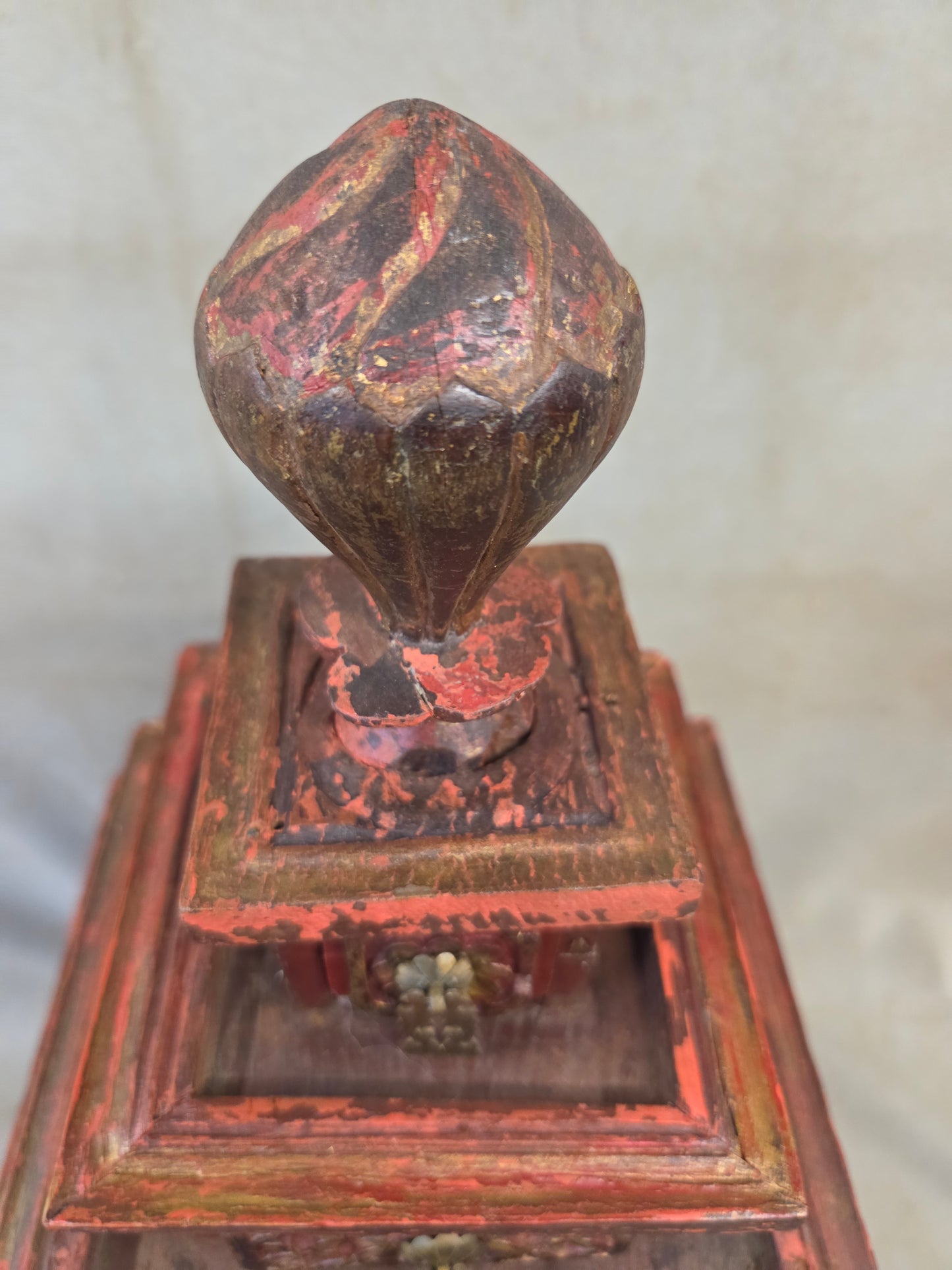 Vintage Sumatra, Indonesia Lacquer Pyramid Shaped Jewelry Box with Five Drawers