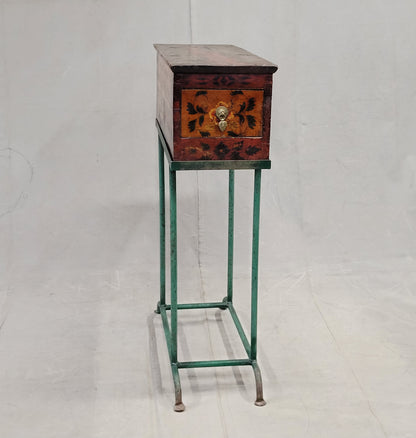 Antique Tibetan Lacquer Altar Box With Drawer on a Modern Steel Stand / Console Table (RL)