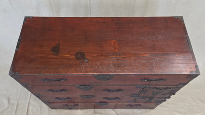 Antique Early 1900s Meiji Period Japanese Pine/Elm Tansu Chest With Iron Hardware