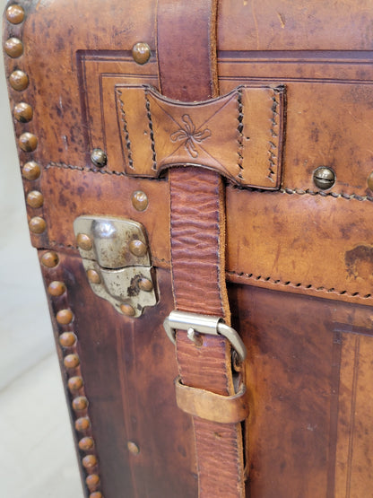 Antique Circa 1875 Sole Leather Clad Western Trunk