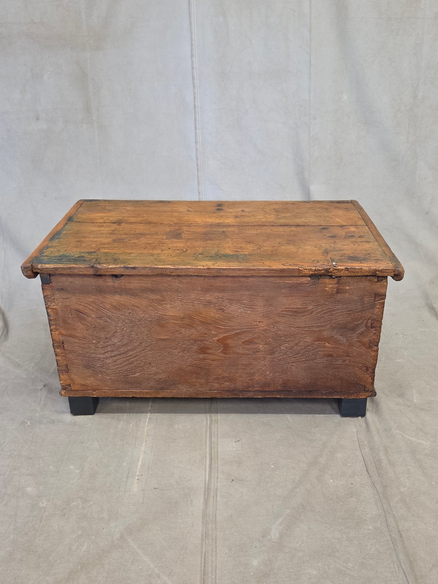 Antique 19th Century German or Austrian Original Blue Painted Pine Blanket Chest