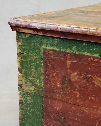 Antique Eastern European Pine Blanket Chest With Original Paint