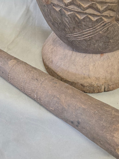 Old African Dogon Hand Carved Wood Oversized Mortar and Pestle