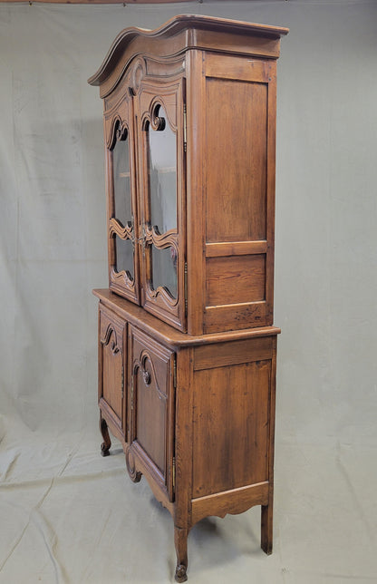 Antique French Provincial 18th c. Pine Deux Corps Pine Buffet with Glass Doors