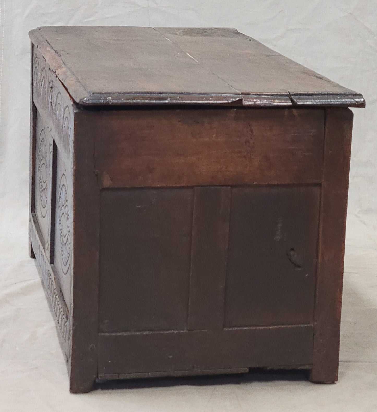 Antique 1800s English Carved Oak Coffer Storage Trunk Box