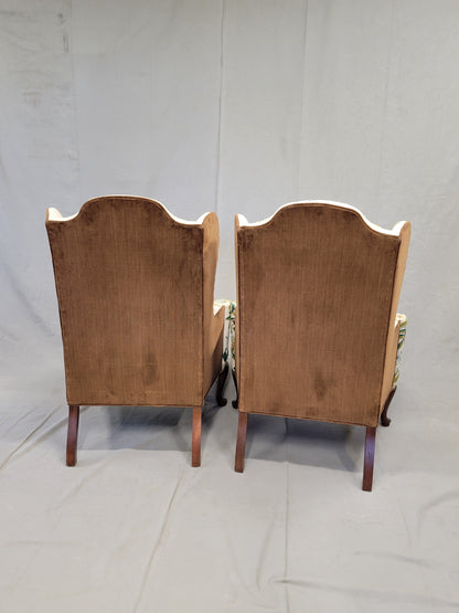 Vintage Woodmark Mary Webb Wood "Tree of Life" Wingback Chairs - a Pair