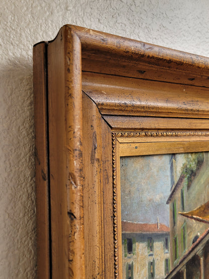 Antique Early 1900s Oil on Panel of a Venetian Market Scene by M.S. Loresen (?)