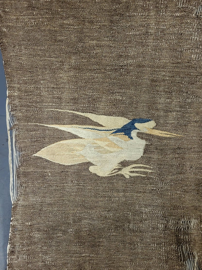 Antique Mongolian Handwoven Wool Blanket with Cranes
