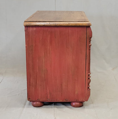 Antique European Pine Dresser With Red Distressed Paint and French Line Motif